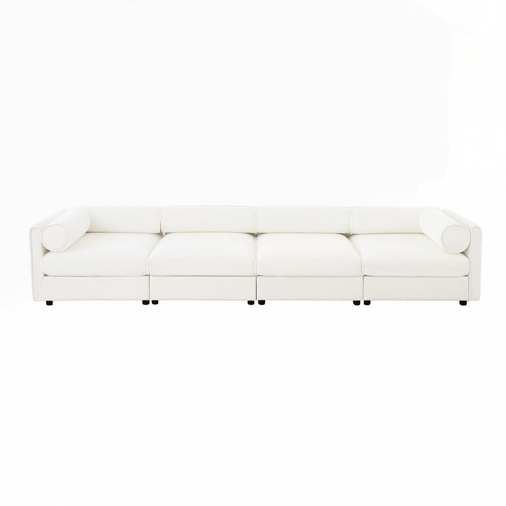 Cylindrical Backrest and Armrests Chenille Sofa with Storage Seat