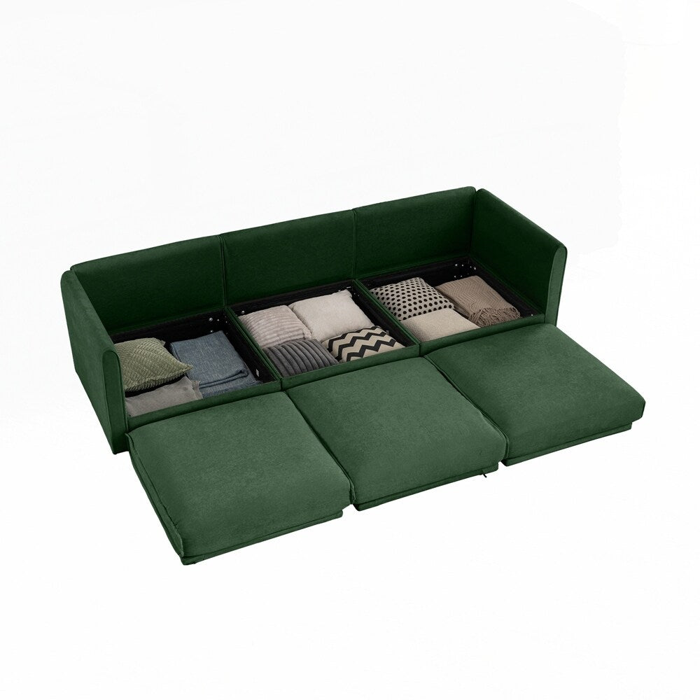 Cylindrical Backrest and Armrests Chenille Sofa with Storage Seat