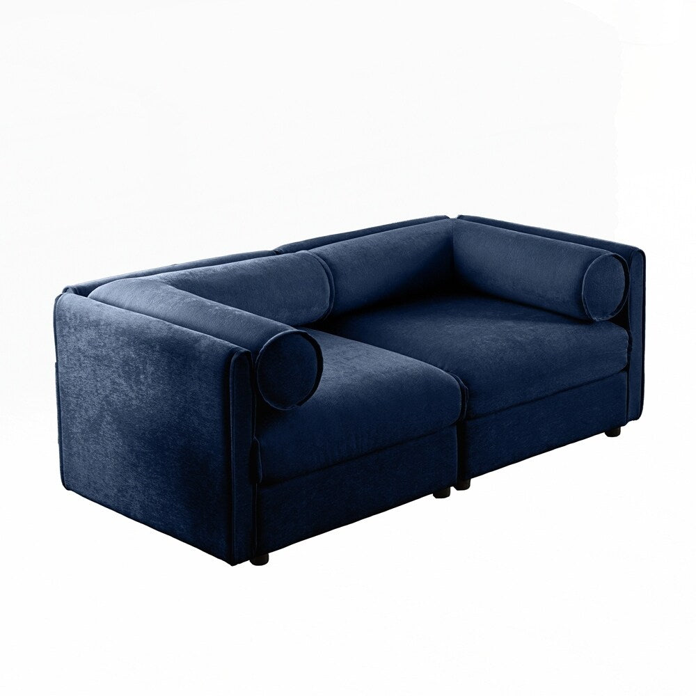 Cylindrical Backrest and Armrests Chenille Sofa with Storage Seat