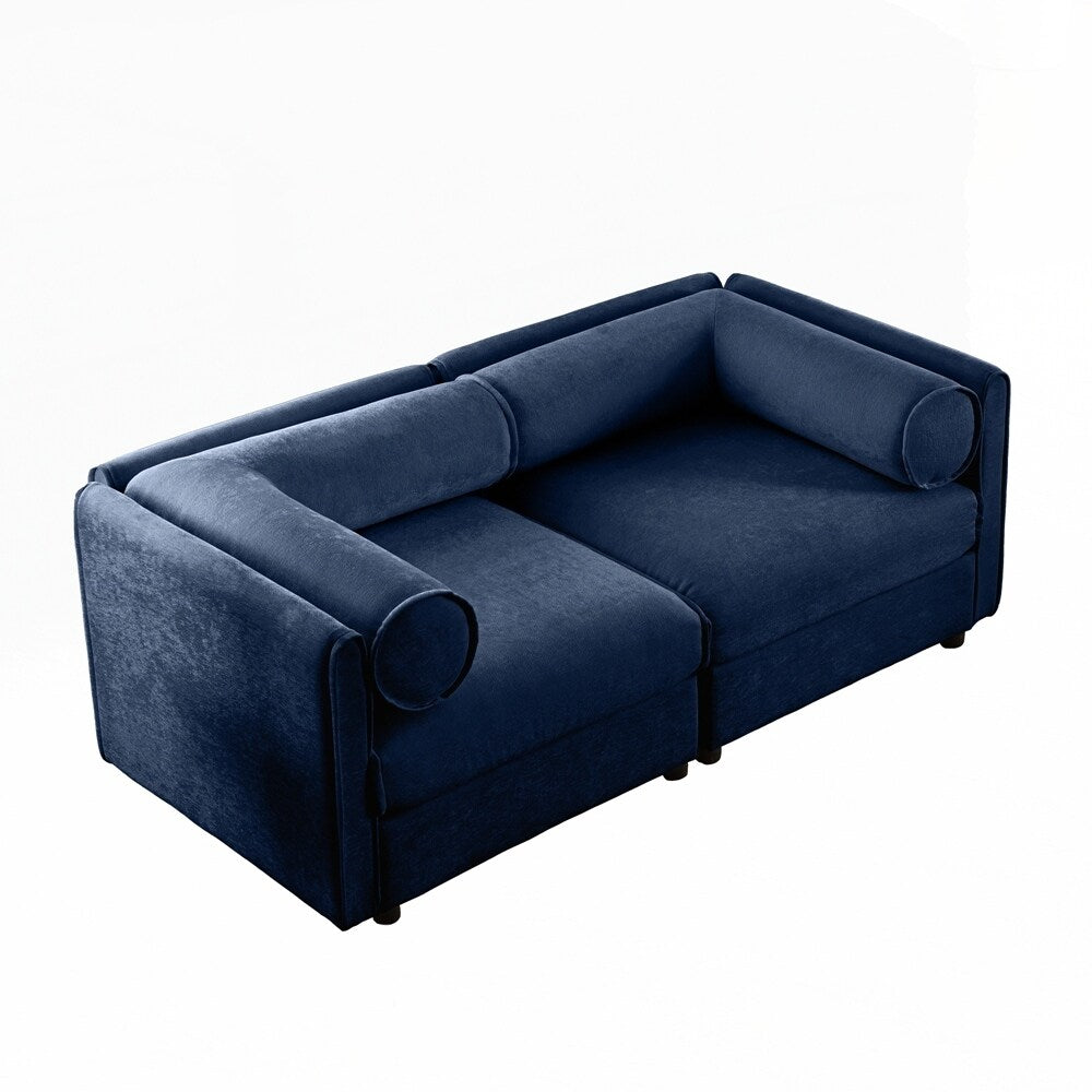 Cylindrical Backrest and Armrests Chenille Sofa with Storage Seat