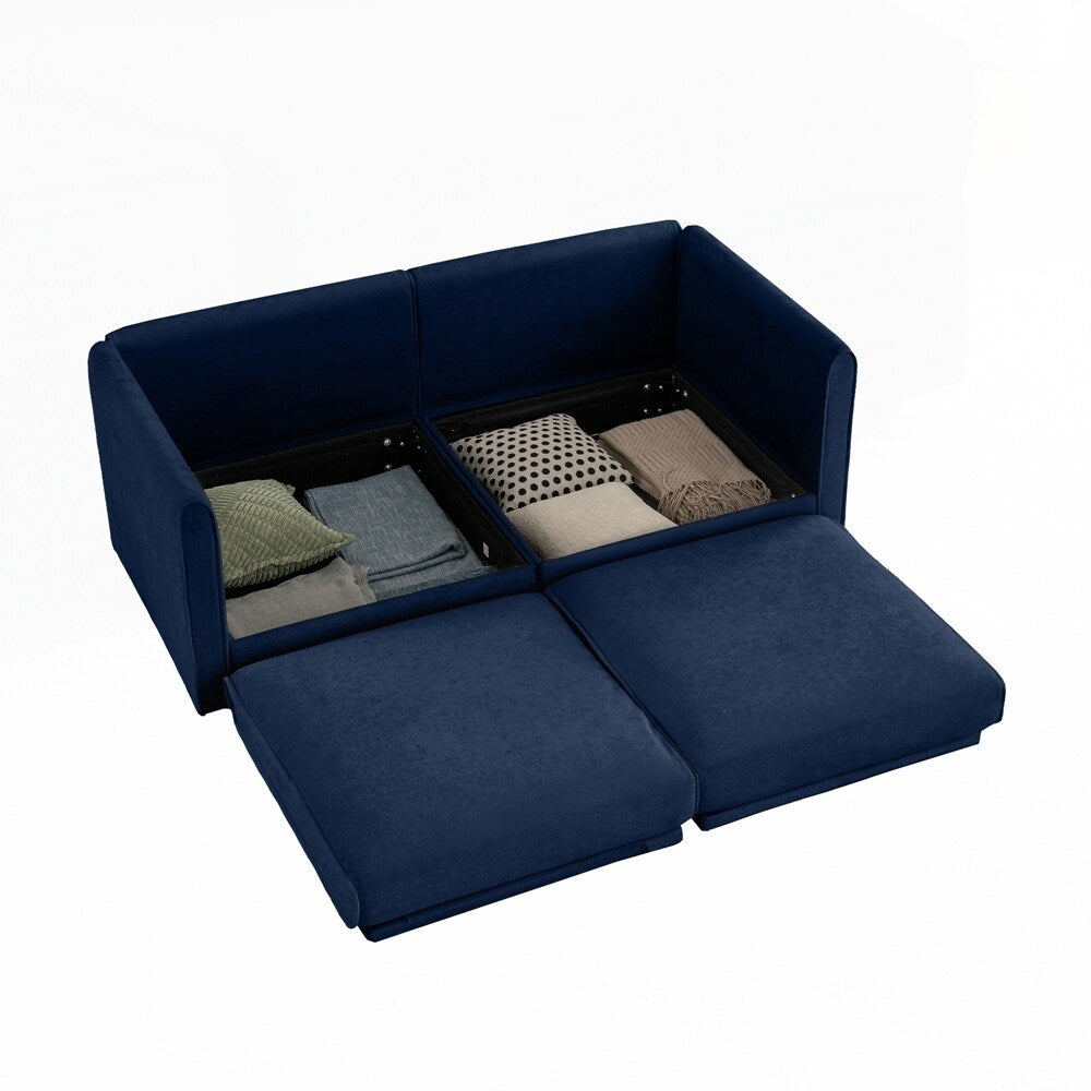 Cylindrical Backrest and Armrests Chenille Sofa with Storage Seat