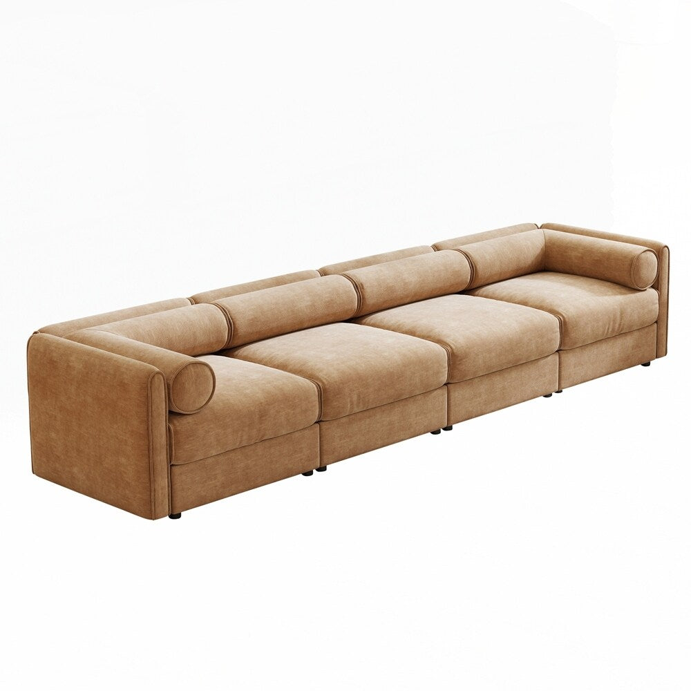 Cylindrical Backrest and Armrests Chenille Sofa with Storage Seat