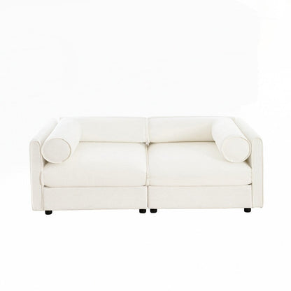 Cylindrical Backrest and Armrests Chenille Sofa with Storage Seat