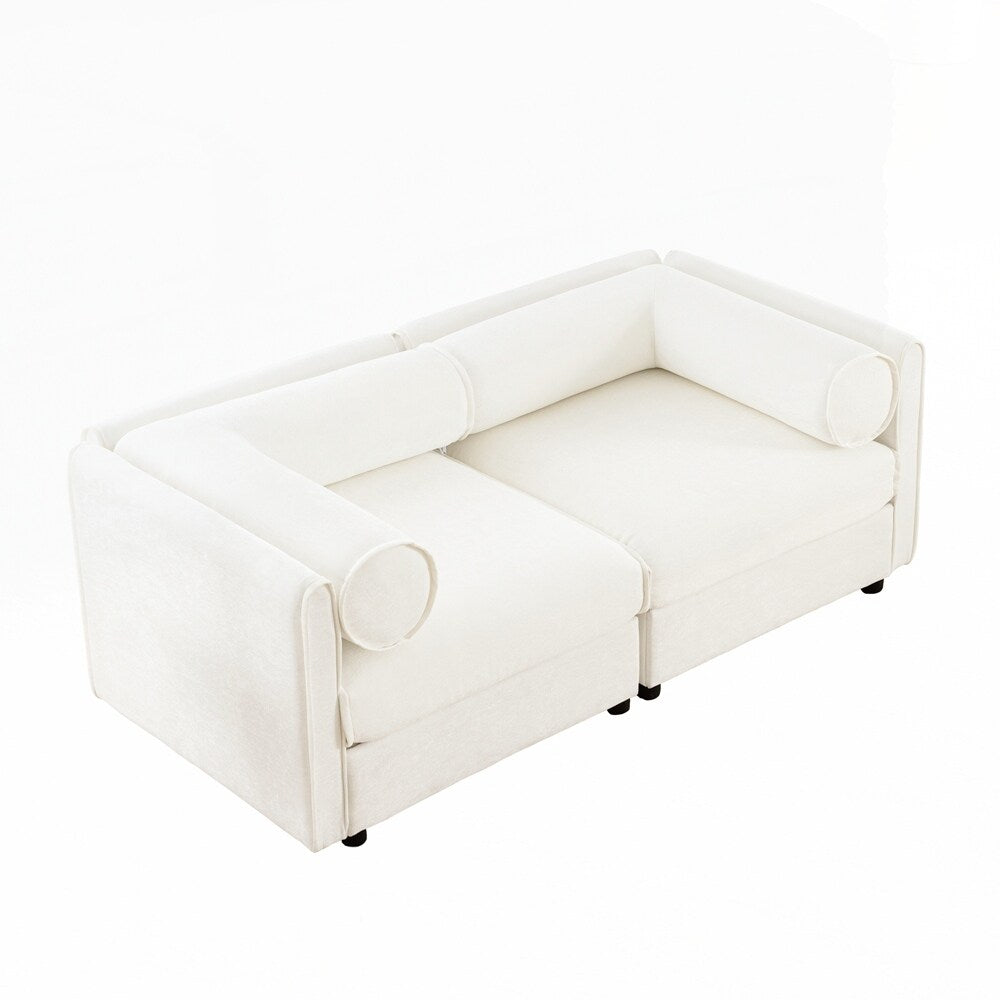 Cylindrical Backrest and Armrests Chenille Sofa with Storage Seat