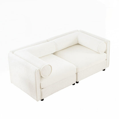 Cylindrical Backrest and Armrests Chenille Sofa with Storage Seat