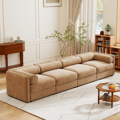 Cylindrical Backrest and Armrests Chenille Sofa with Storage Seat