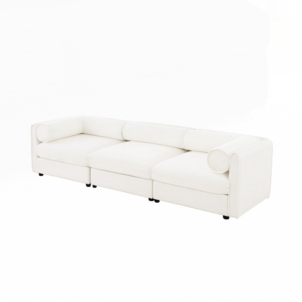 Cylindrical Backrest and Armrests Chenille Sofa with Storage Seat