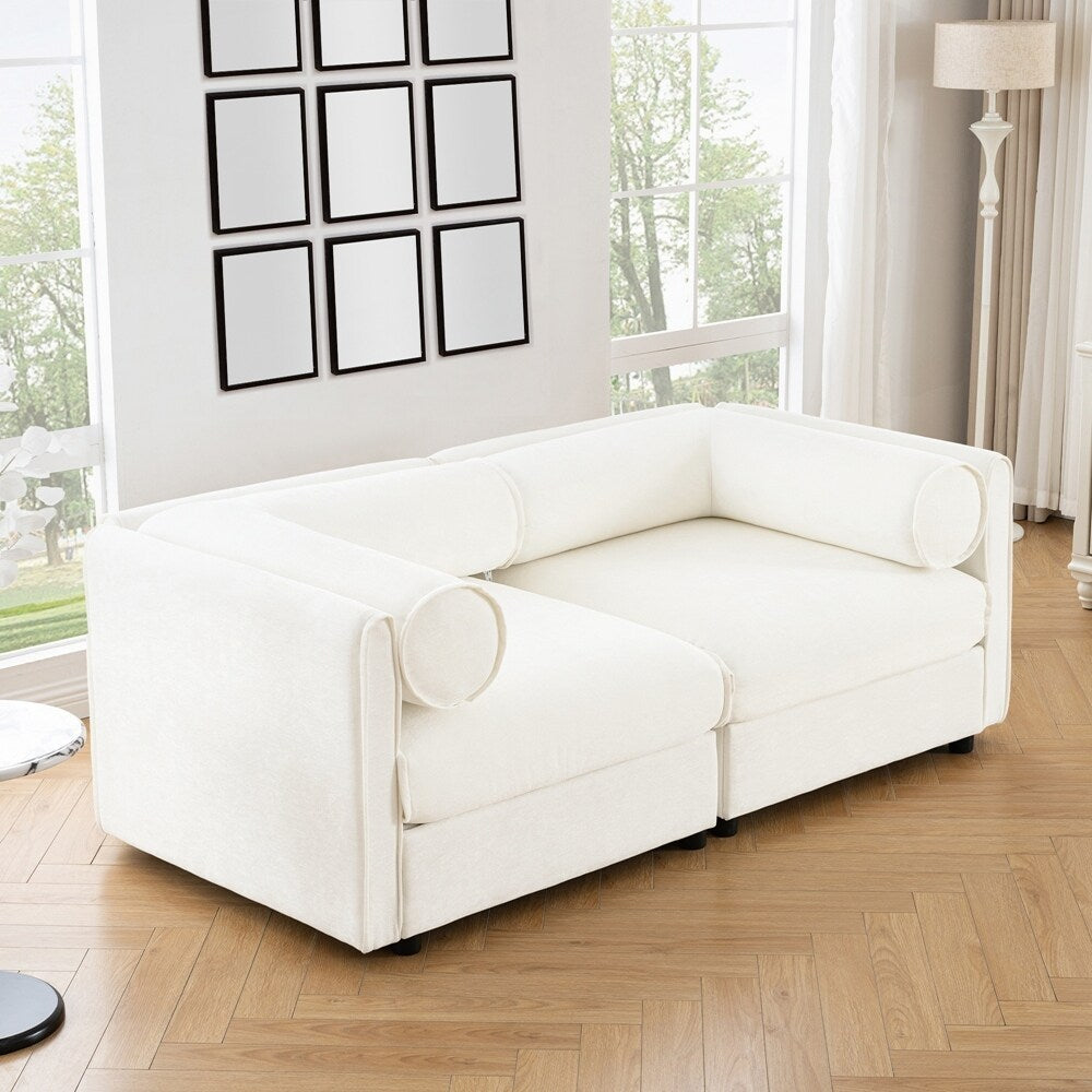 Cylindrical Backrest and Armrests Chenille Sofa with Storage Seat
