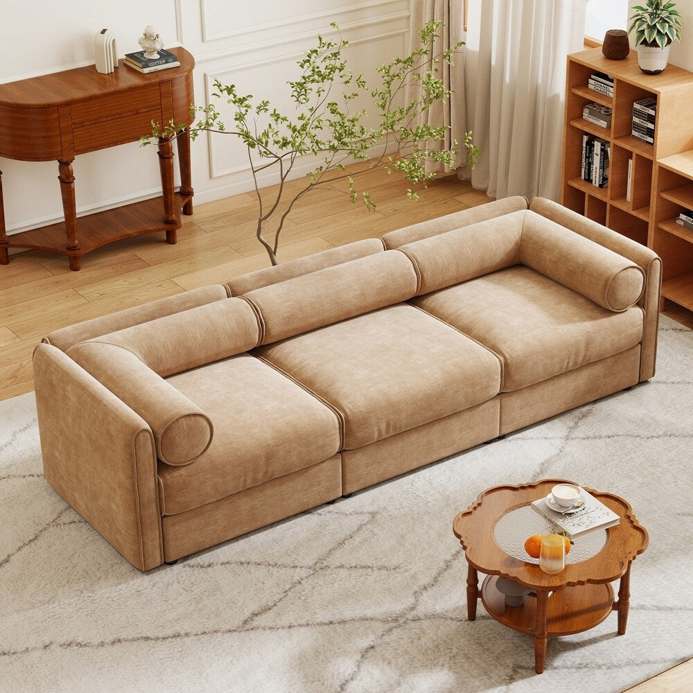 Cylindrical Backrest and Armrests Chenille Sofa with Storage Seat