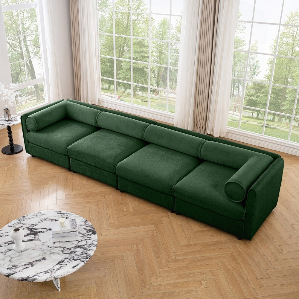 Cylindrical Backrest and Armrests Chenille Sofa with Storage Seat