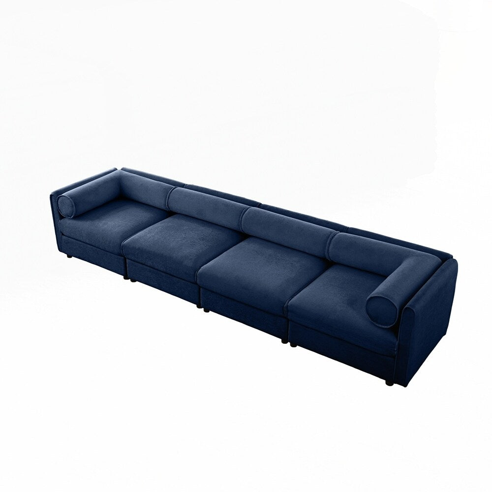 Cylindrical Backrest and Armrests Chenille Sofa with Storage Seat