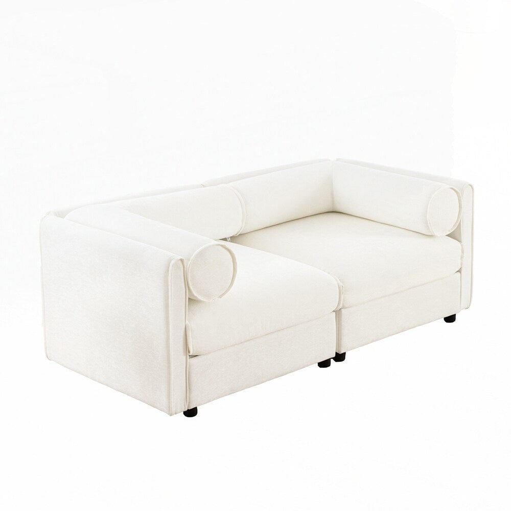 Cylindrical Backrest and Armrests Chenille Sofa with Storage Seat