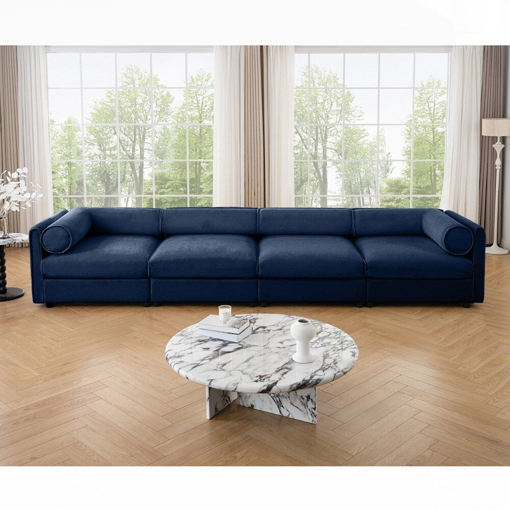 Cylindrical Backrest and Armrests Chenille Sofa with Storage Seat