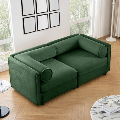 Cylindrical Backrest and Armrests Chenille Sofa with Storage Seat