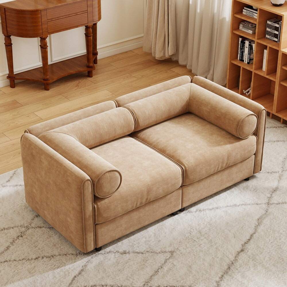 Cylindrical Backrest and Armrests Chenille Sofa with Storage Seat