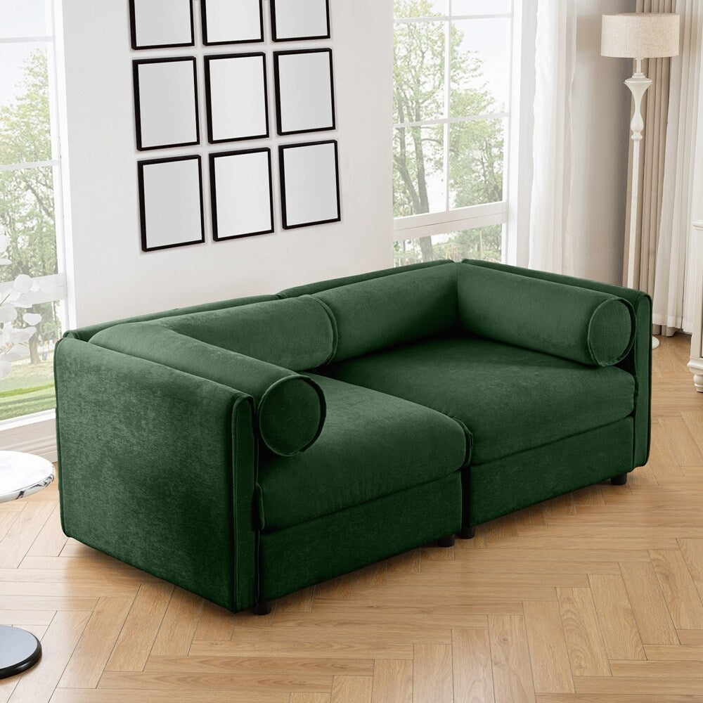 Cylindrical Backrest and Armrests Chenille Sofa with Storage Seat