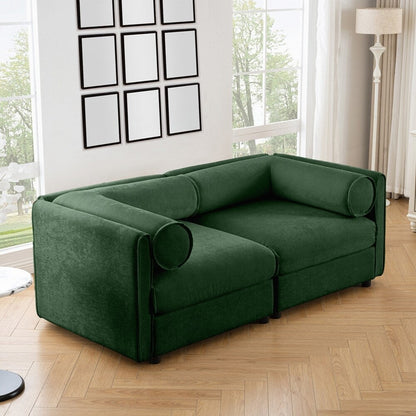 Cylindrical Backrest and Armrests Chenille Sofa with Storage Seat