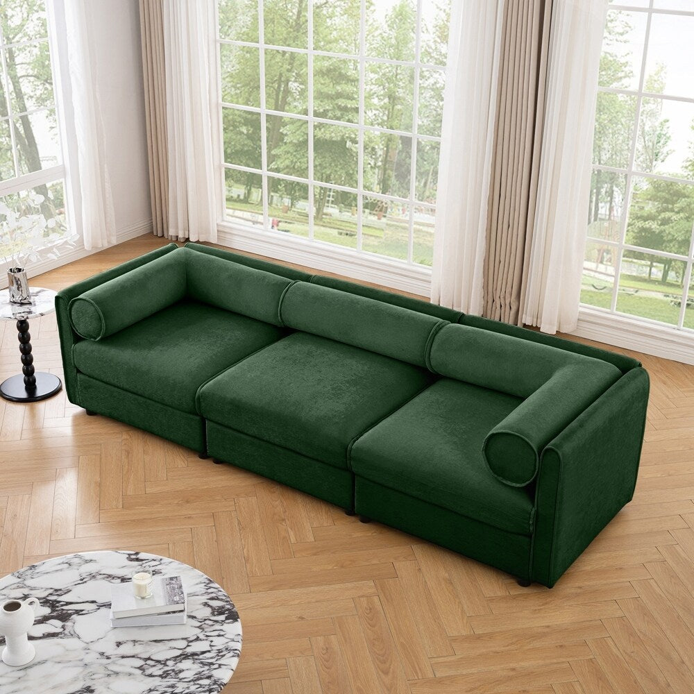 Cylindrical Backrest and Armrests Chenille Sofa with Storage Seat