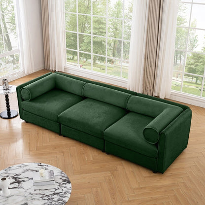 Cylindrical Backrest and Armrests Chenille Sofa with Storage Seat