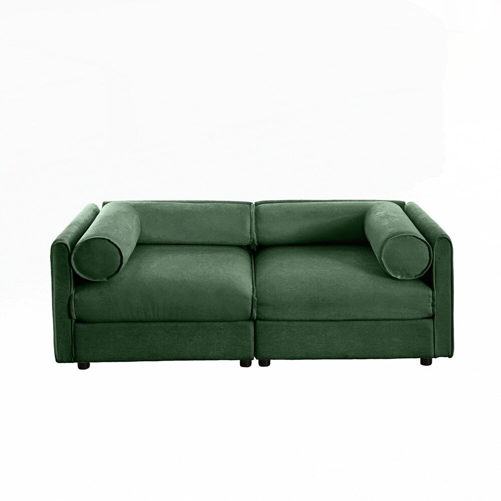 Cylindrical Backrest and Armrests Chenille Sofa with Storage Seat
