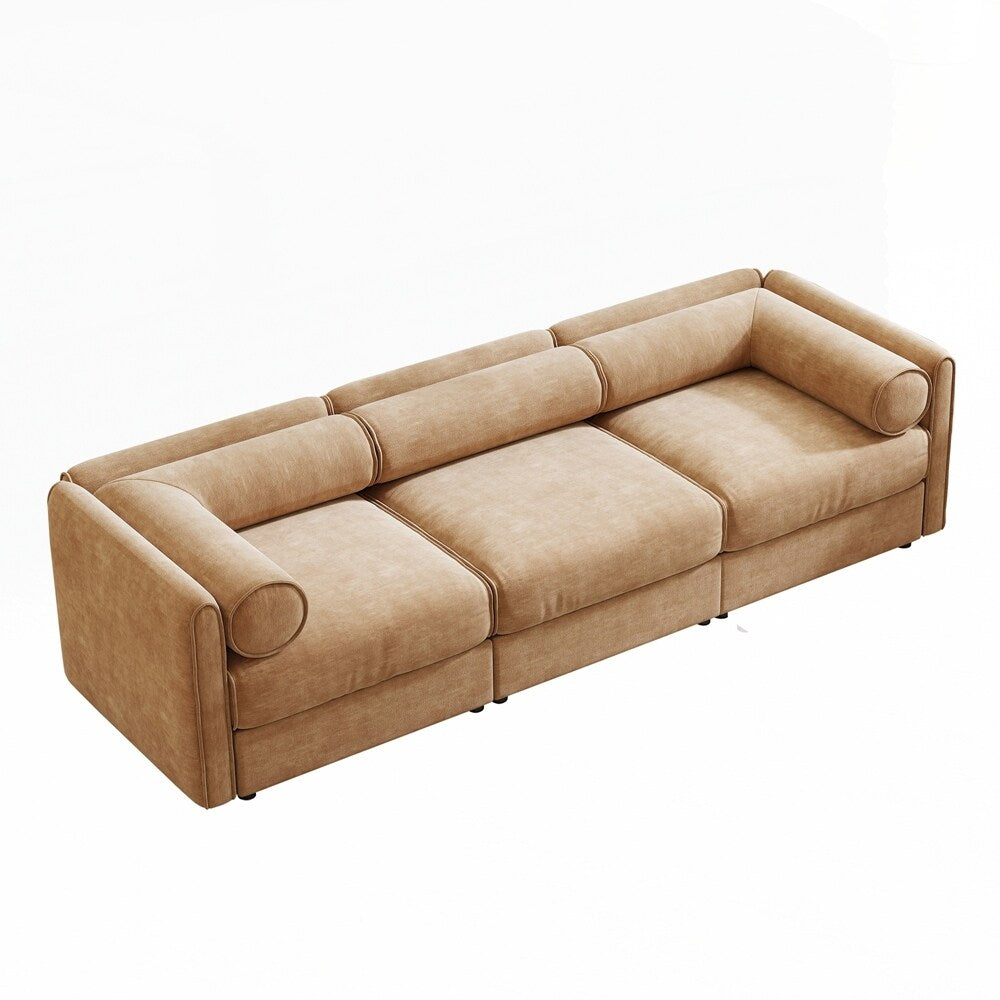 Cylindrical Backrest and Armrests Chenille Sofa with Storage Seat