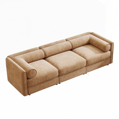 Cylindrical Backrest and Armrests Chenille Sofa with Storage Seat