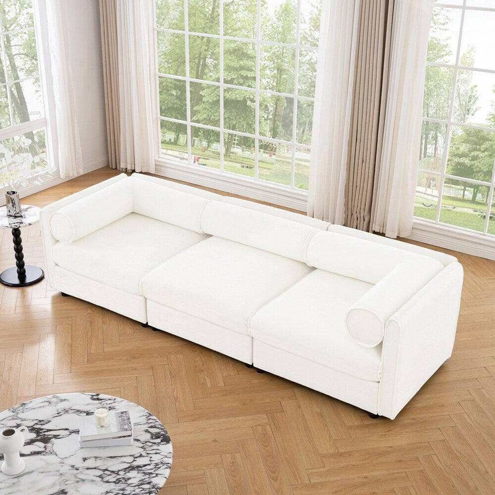 Cylindrical Backrest and Armrests Chenille Sofa with Storage Seat