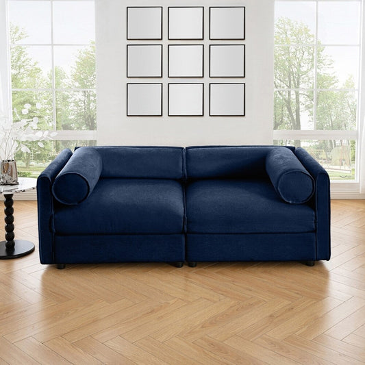 Cylindrical Backrest and Armrests Chenille Sofa with Storage Seat