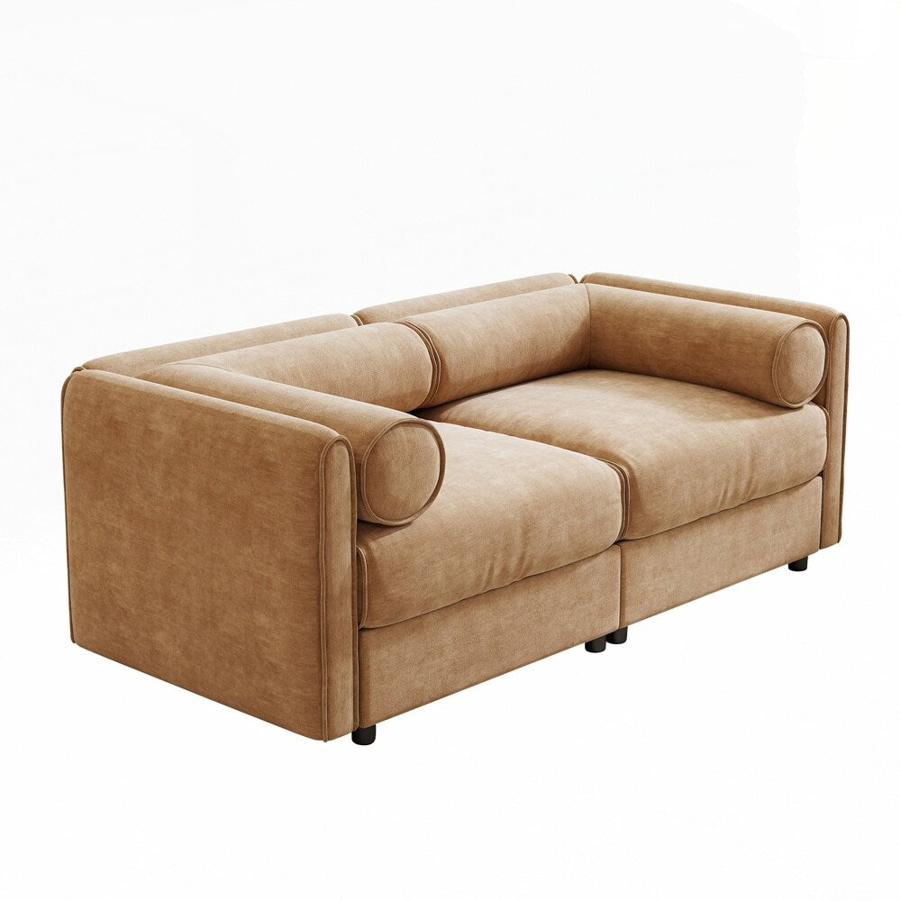 Cylindrical Backrest and Armrests Chenille Sofa with Storage Seat