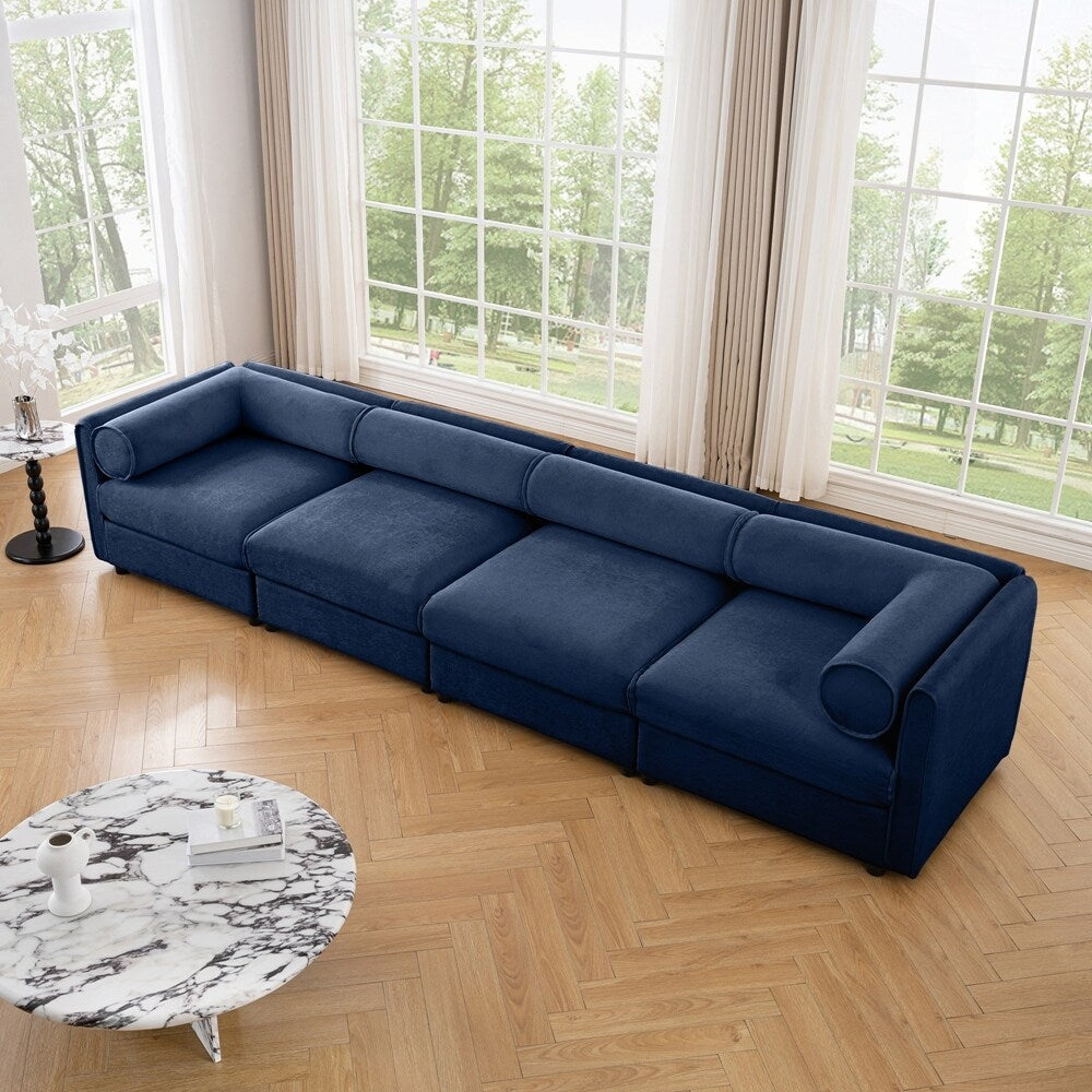 Cylindrical Backrest and Armrests Chenille Sofa with Storage Seat