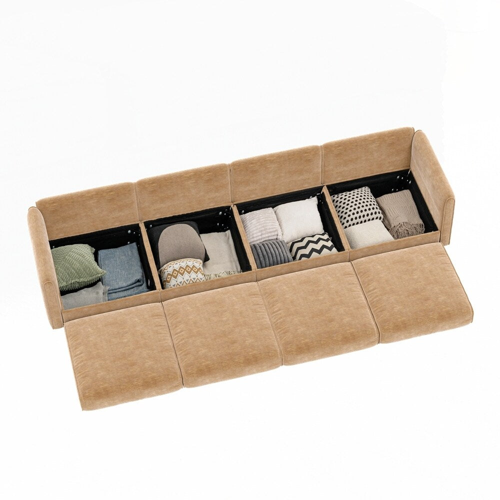 Cylindrical Backrest and Armrests Chenille Sofa with Storage Seat
