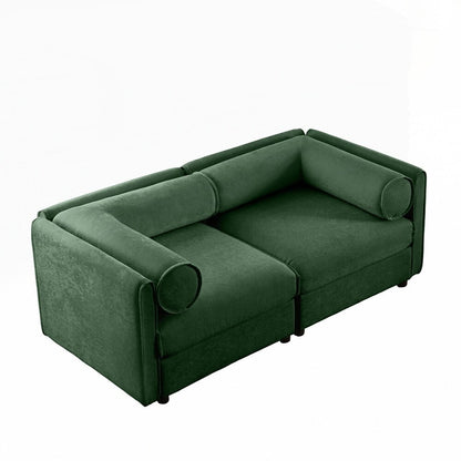 Cylindrical Backrest and Armrests Chenille Sofa with Storage Seat