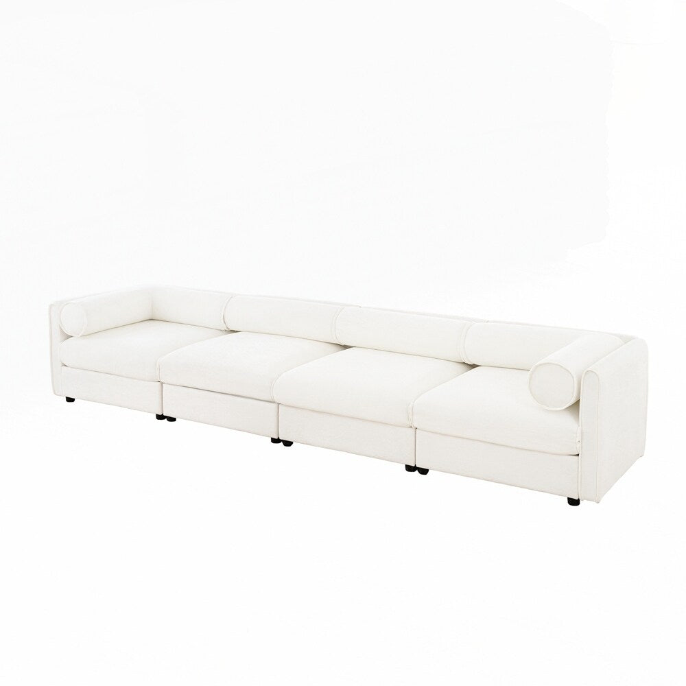 Cylindrical Backrest and Armrests Chenille Sofa with Storage Seat