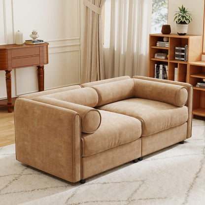 Cylindrical Backrest and Armrests Chenille Sofa with Storage Seat
