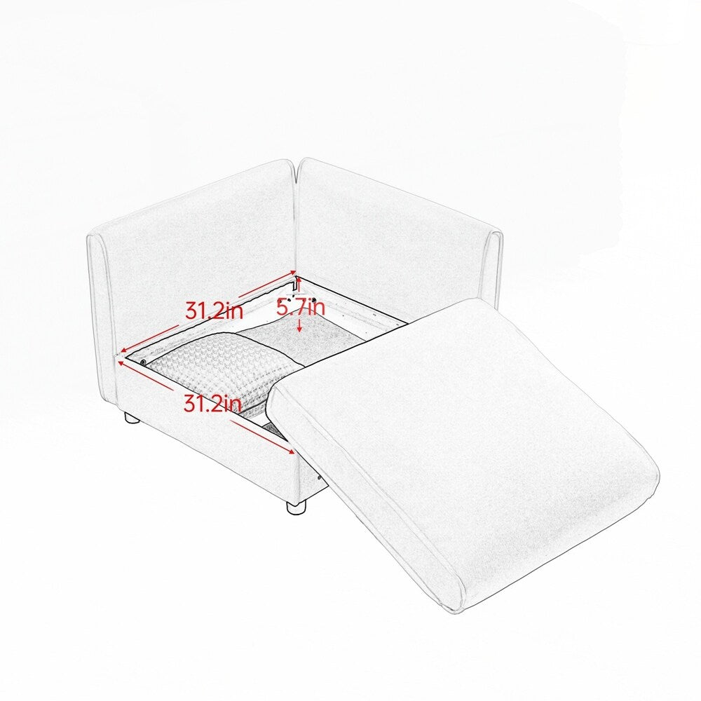 Cylindrical Backrest and Armrests Chenille Sofa with Storage Seat