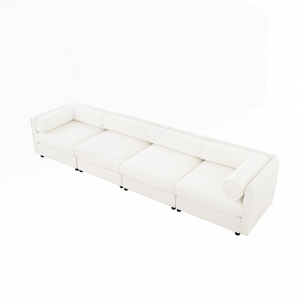 Cylindrical Backrest and Armrests Chenille Sofa with Storage Seat