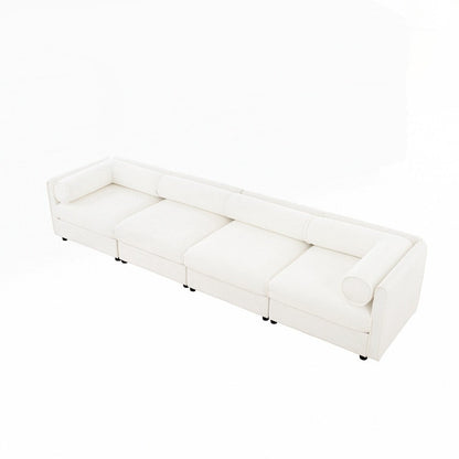 Cylindrical Backrest and Armrests Chenille Sofa with Storage Seat