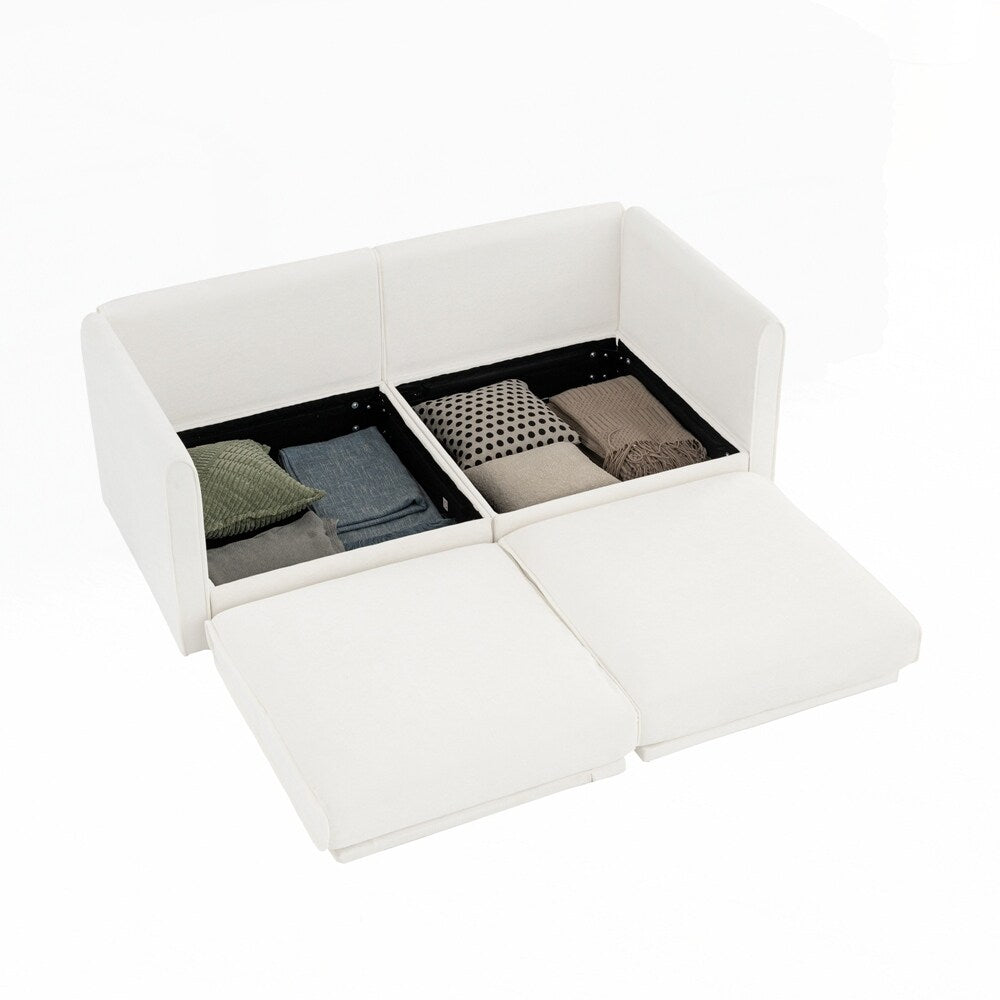 Cylindrical Backrest and Armrests Chenille Sofa with Storage Seat