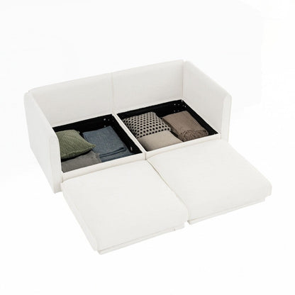 Cylindrical Backrest and Armrests Chenille Sofa with Storage Seat