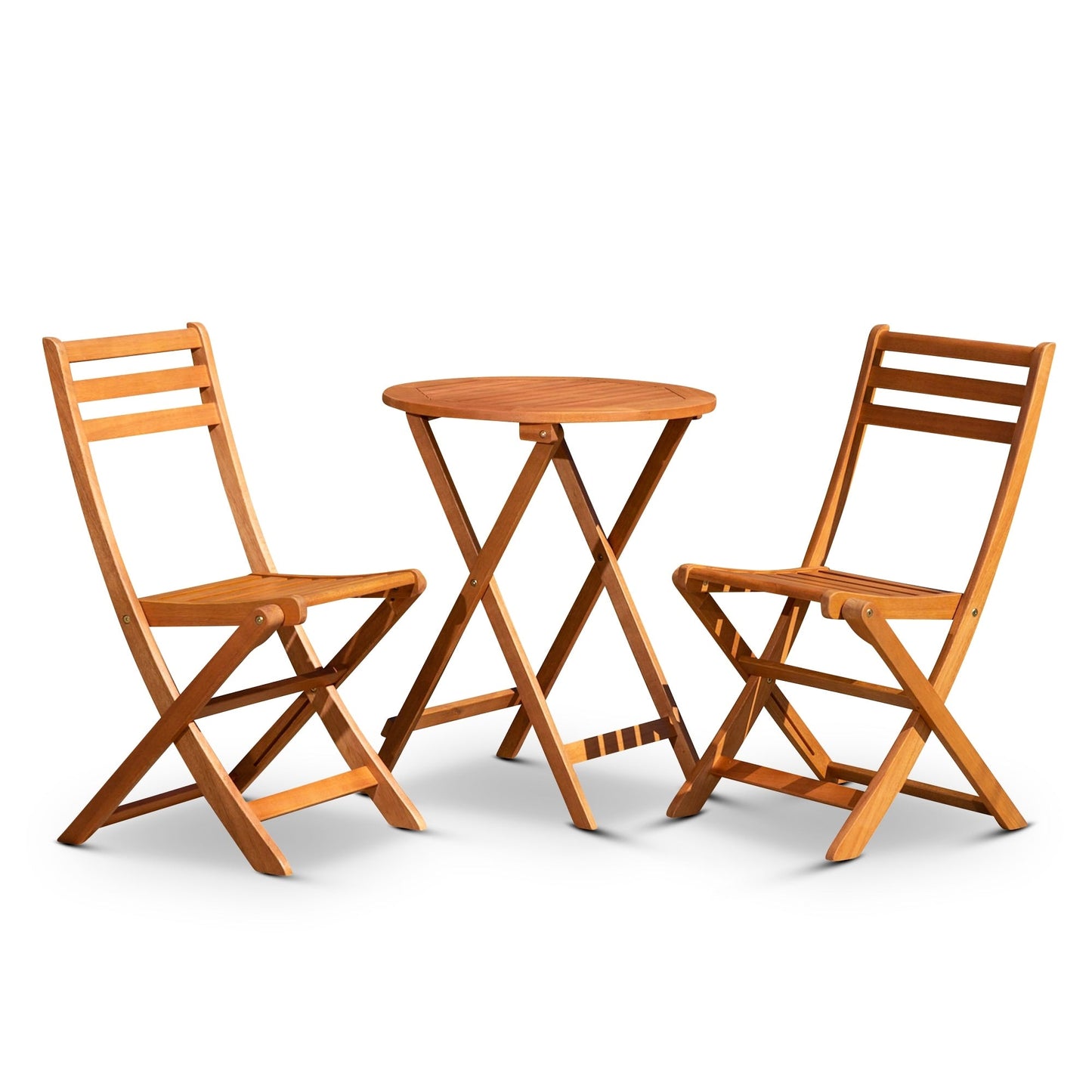 DTY Outdoor Living Twin Lakes 3-Piece Eucalyptus Bistro Set, Round, Natural Oil
