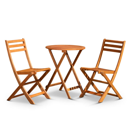 DTY Outdoor Living Twin Lakes 3-Piece Eucalyptus Bistro Set, Round, Natural Oil