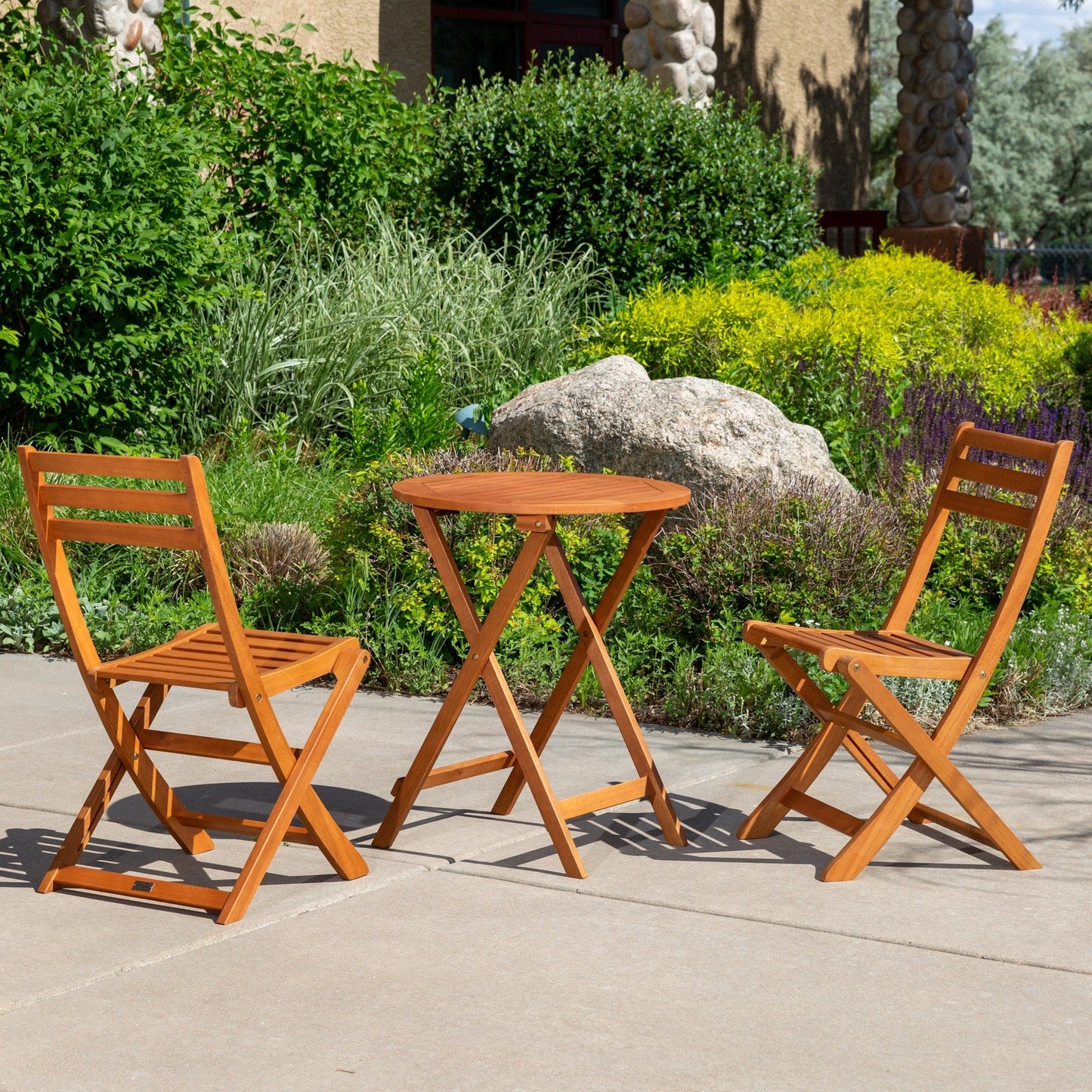 DTY Outdoor Living Twin Lakes 3-Piece Eucalyptus Bistro Set, Round, Natural Oil