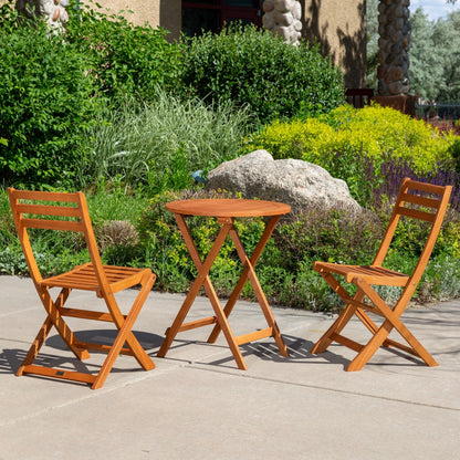 DTY Outdoor Living Twin Lakes 3-Piece Eucalyptus Bistro Set, Round, Natural Oil