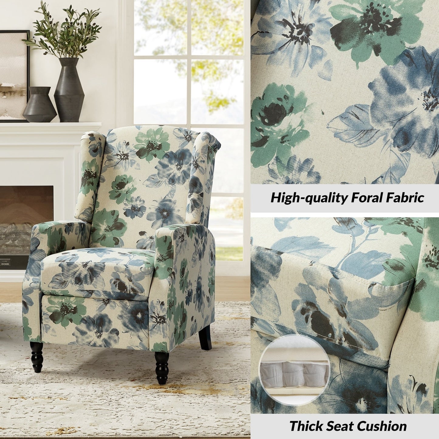 Damaris Mid-Century Modern Manual Pushback Recliner with Wingback Design Set of 2 by HULALA HOME