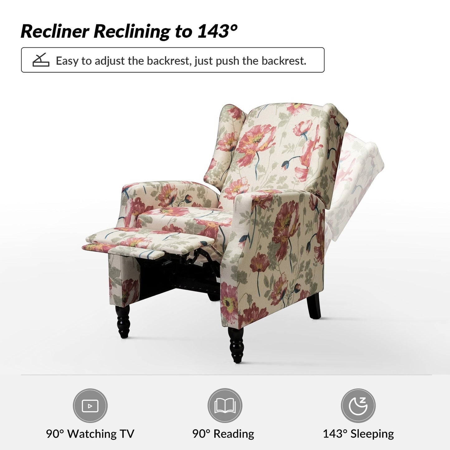 Damaris Mid-Century Modern Manual Pushback Recliner with Wingback Design Set of 2 by HULALA HOME