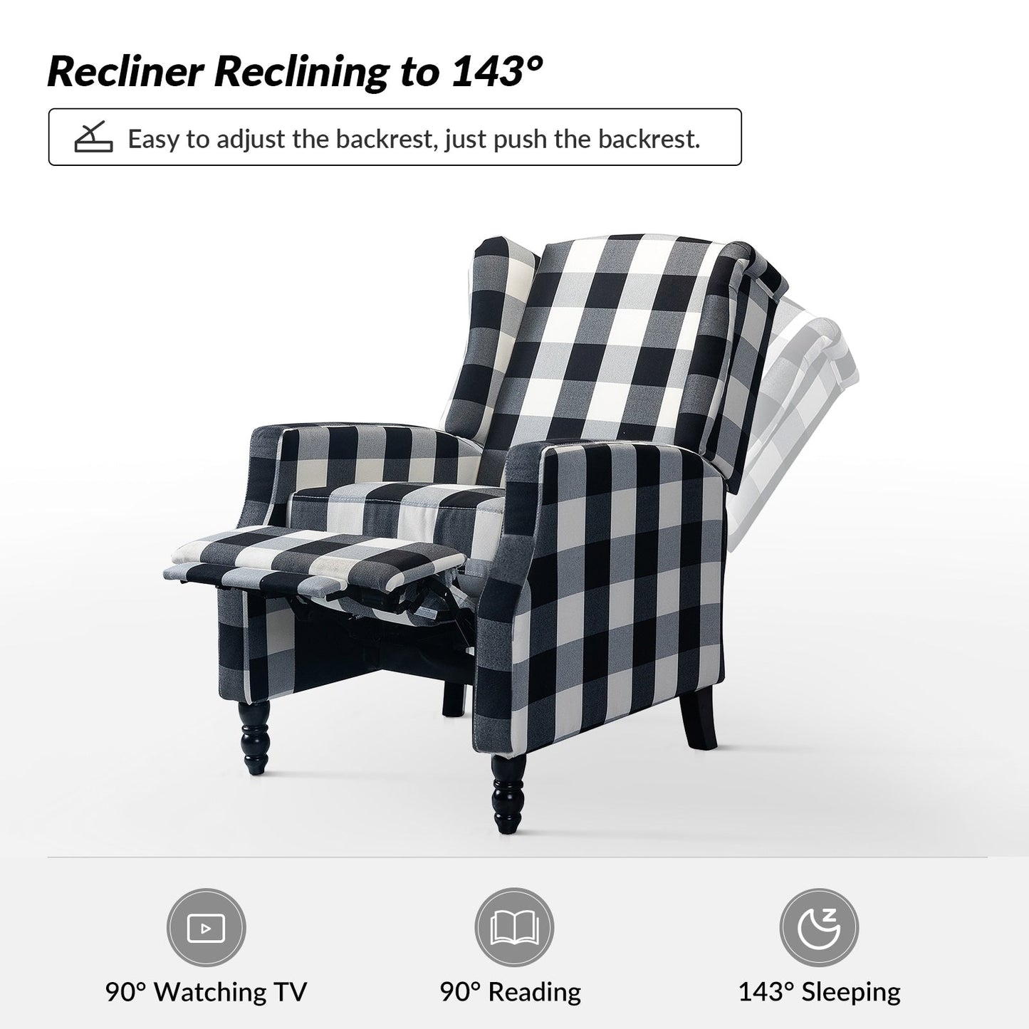 Damaris Mid-Century Modern Manual Pushback Recliner with Wingback Design Set of 2 by HULALA HOME