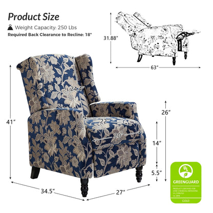 Damaris Mid-Century Modern Manual Pushback Recliner with Wingback Design Set of 2 by HULALA HOME