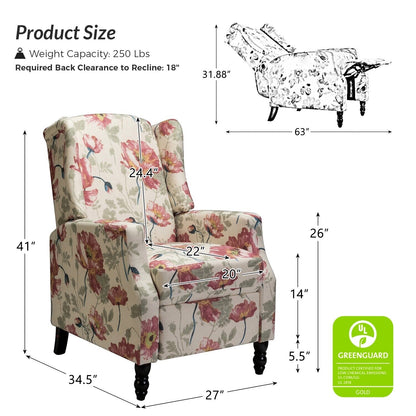Damaris Mid-Century Modern Manual Pushback Recliner with Wingback Design by HULALA HOME