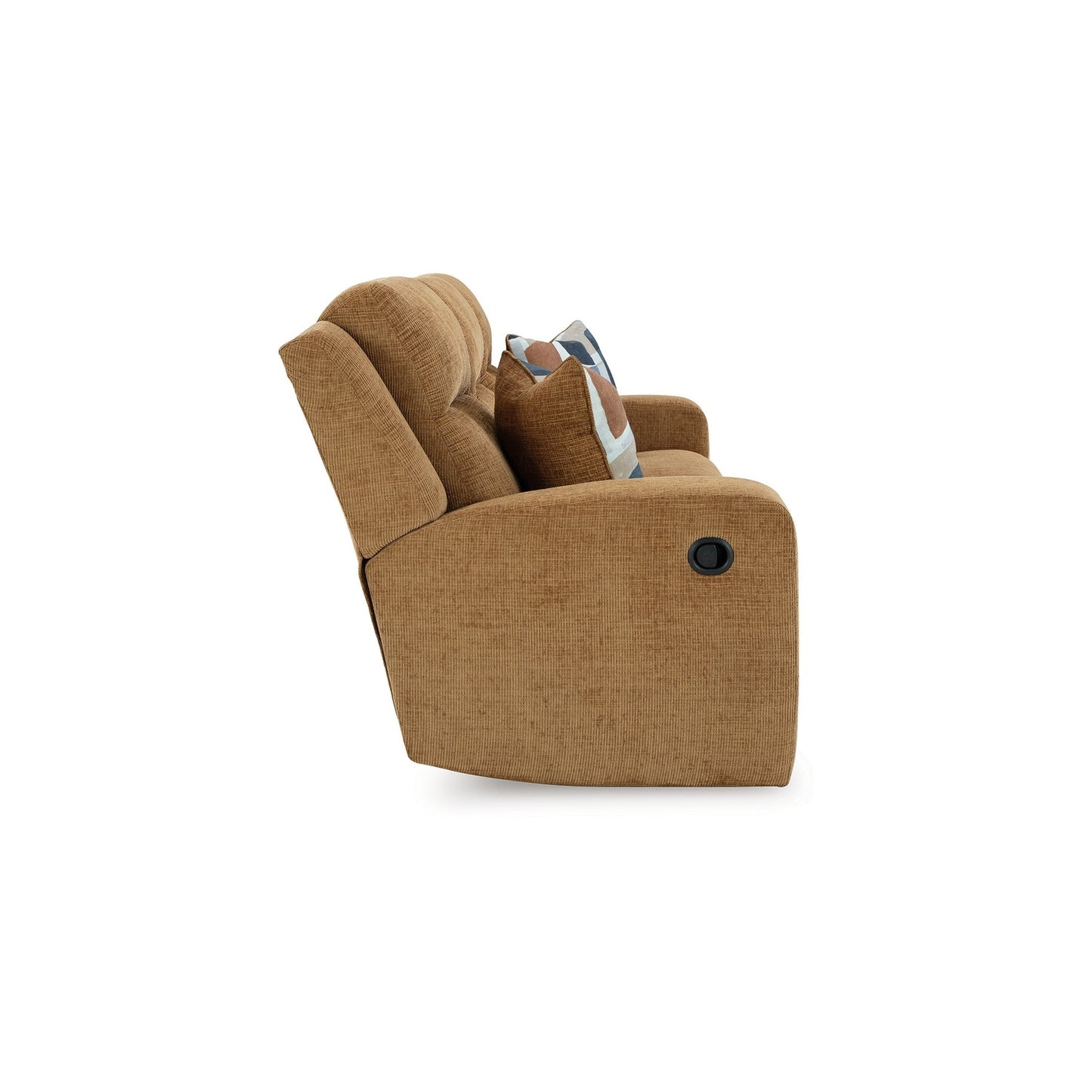 Damon Manual Reclining Sofa, Camel Brown Polyester, 2 Pillows, 86 Inch