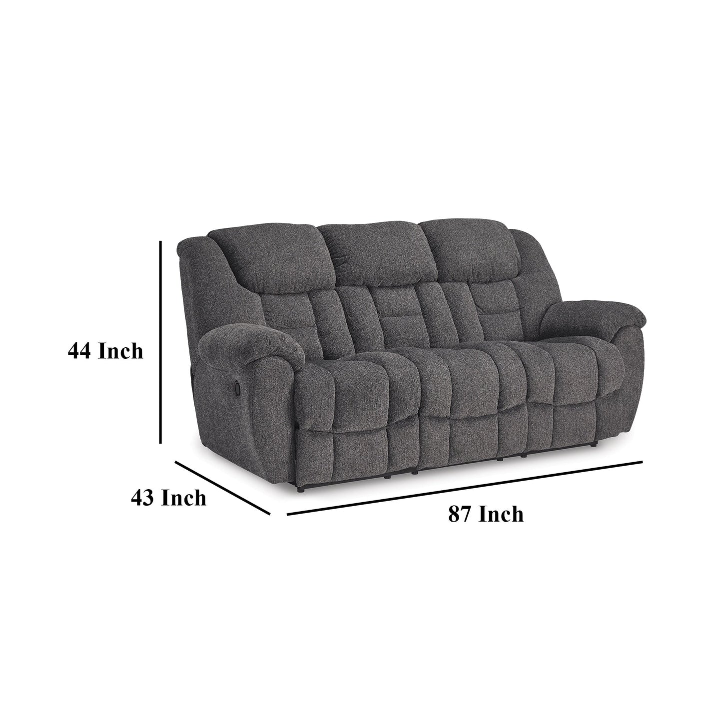 Dane Manual Reclining Sofa, Gray Polyester, Pillow Top Arms, 87 Inch